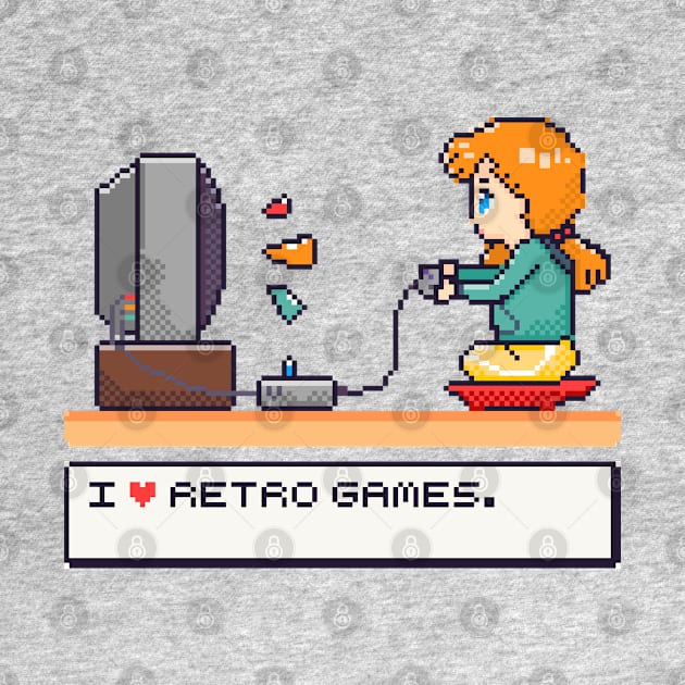 I Love Retro Games Pixel Art Illustration by MariOyama